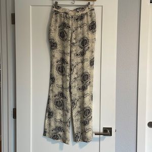 Amour Vert Silk Pants - Cream Floral - S